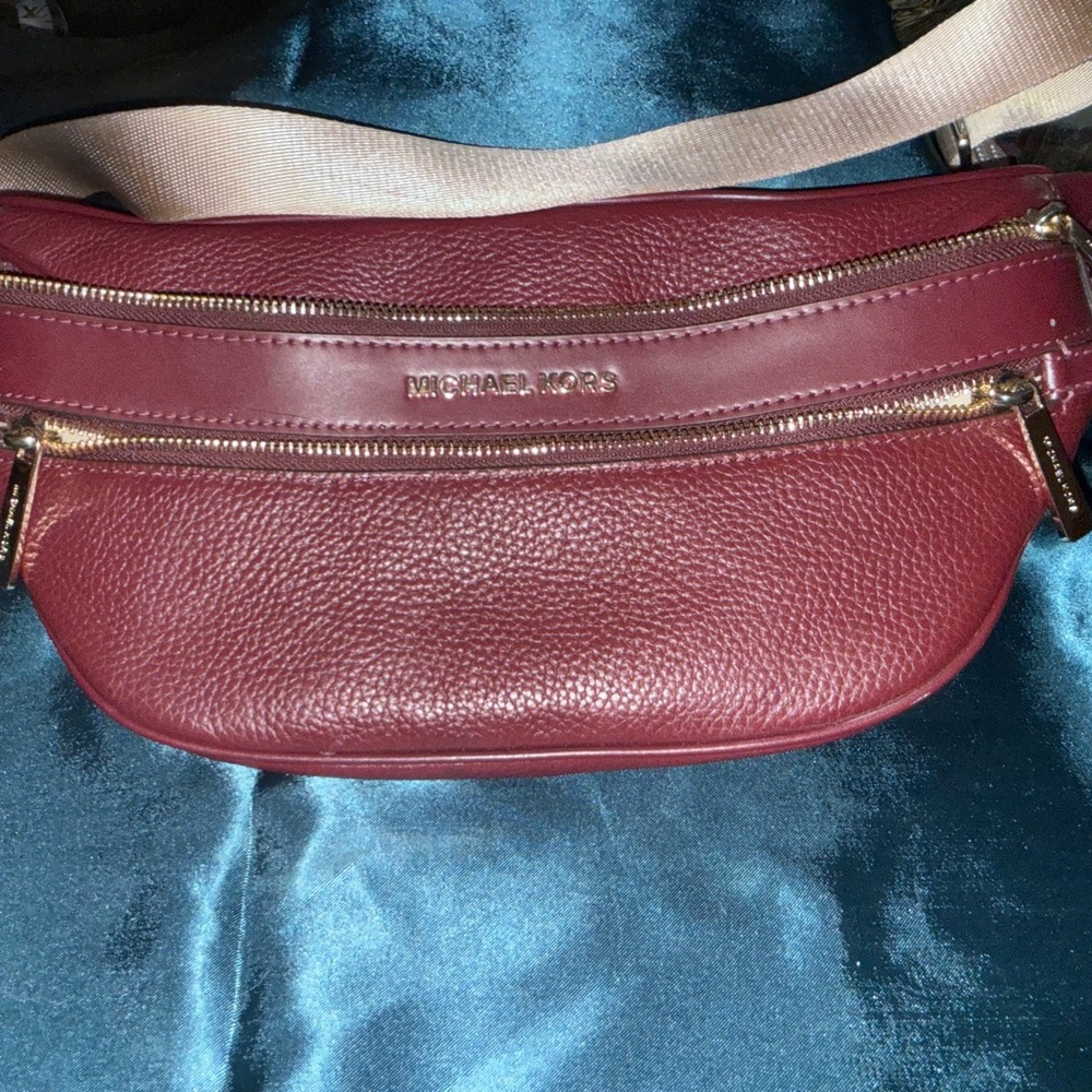 Michael Kors Maroon Leather Belt Bag with Gold Accents